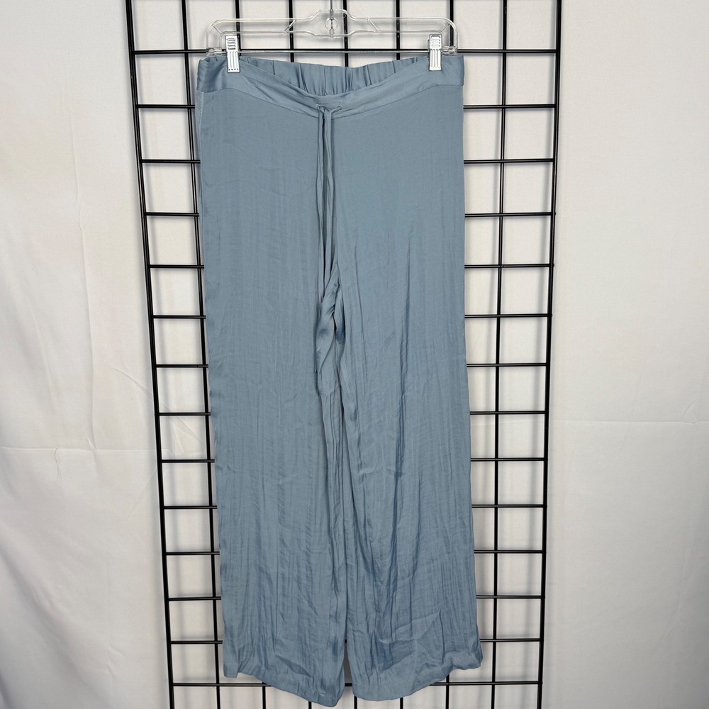 Josie Natori Wide Leg Lounge Pants Womens M Blue Elastic Drawstring Relaxed Fit
